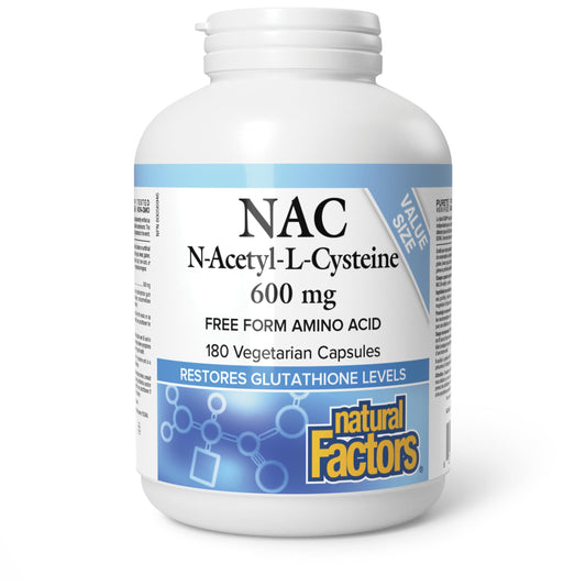 Natural Factors NAC Supplement (N-Acetyl-L-Cysteine), 600 mg, 180 Vegetarian Capsules, VALUE SIZE, Free Form Amino Acid, Helps Restore Glutathione Levels, Antioxidant Support, Proudly Canadian 🍁 All In One Marketplace Canada