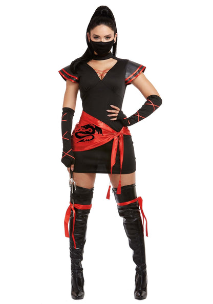 Dreamgirl Adult Womens Sexy Ninja Costume, Halloween Costume, Black/Red, Large