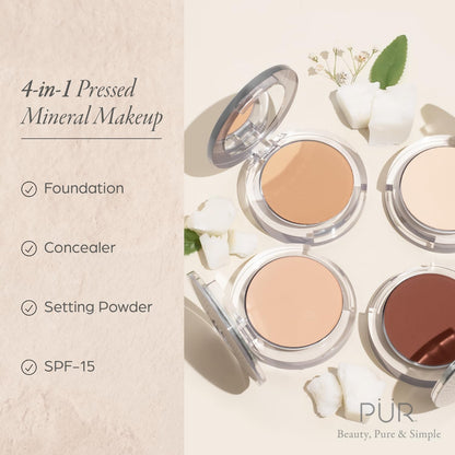 PÜR MINERALS 4-in-1 Pressed Mineral Makeup Powder Foundation with SPF 15 - Concealer & Finishing Compact Pressed Powder for Face - Buildable Medium to Full Coverage Foundation Powder (Blush Medium) 🍁 All In One Marketplace Canada