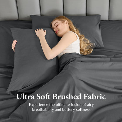 JOLLYVOGUE Queen Size Bed Sheet Set - 4 Piece Bed Sheets Set with Deep Pocket - Soft Breathable & Cooling - Resists Shrinkage & Fading Draps Queen - Easy Care (Dark Grey) 🍁 All In One Marketplace Canada