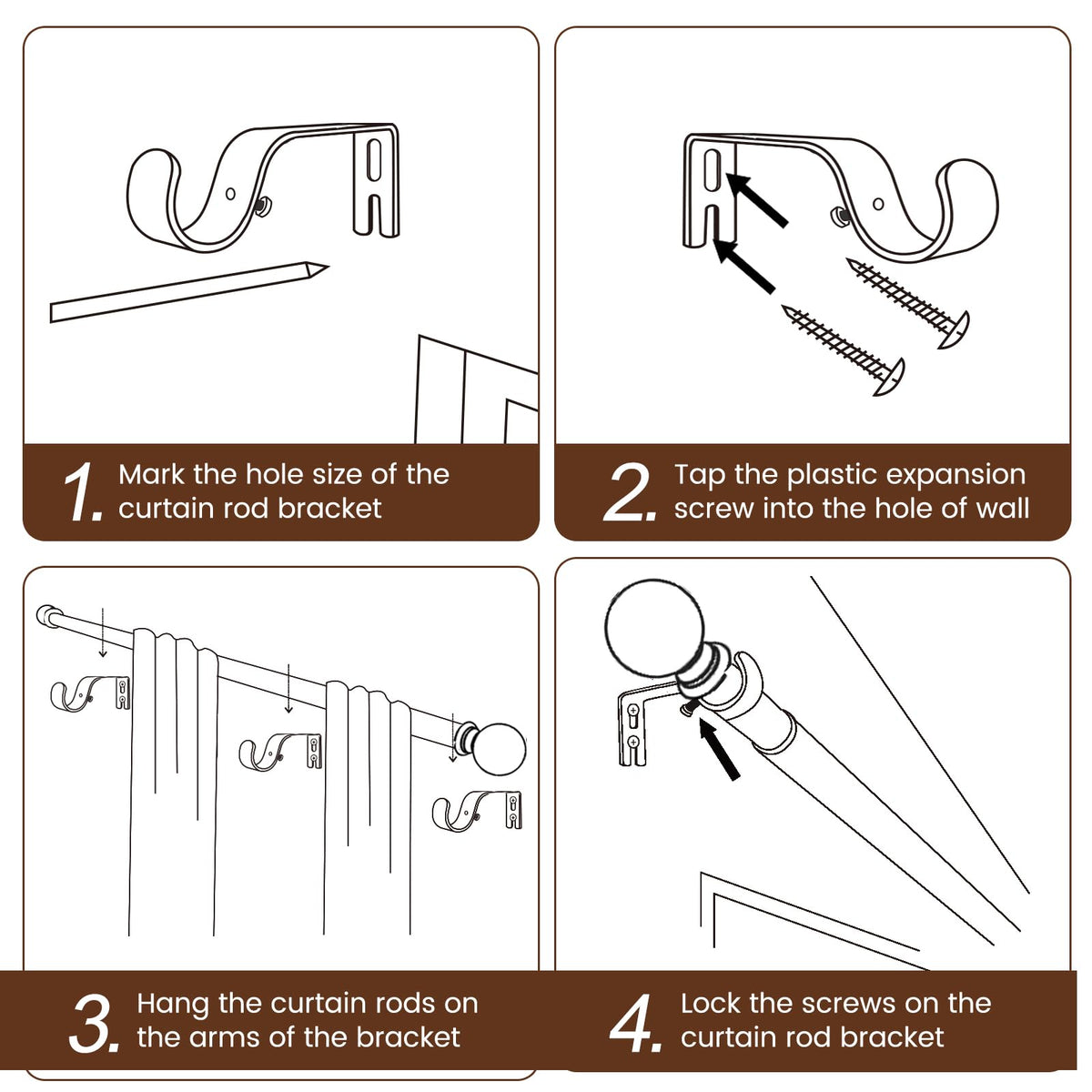 2 Pack Curtain rod for Windows 48 to 84 Inch, 5/8 Inch Small Matte Black Outdoor adjustable Curtain Rods with brackets for Bedroom, Bathroom, Living room, Kitchen, Patio, cafe 🍁 All In One Marketplace Canada