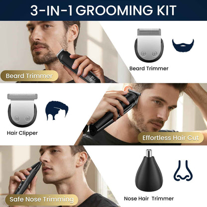 Ufree 3-in-1 Beard Trimmer for Men, Waterproof Electric Razor Shaver for Facial Hair, Rechargeable Hair Trimmer Clippers Grooming Kit, Gifts for Husband Father 🍁 All In One Marketplace Canada