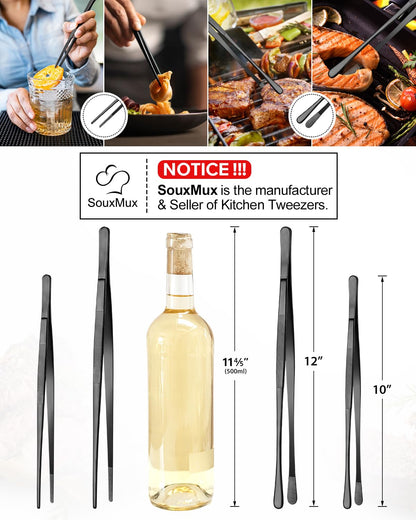 2 Pcs 12-inch Cooking Tweezers Tongs Precision Serrated Tips, Stainless Steel Professional Chef Tweezer Kitchen Tools for BBQ, Plating and Serving 🍁 All In One Marketplace Canada