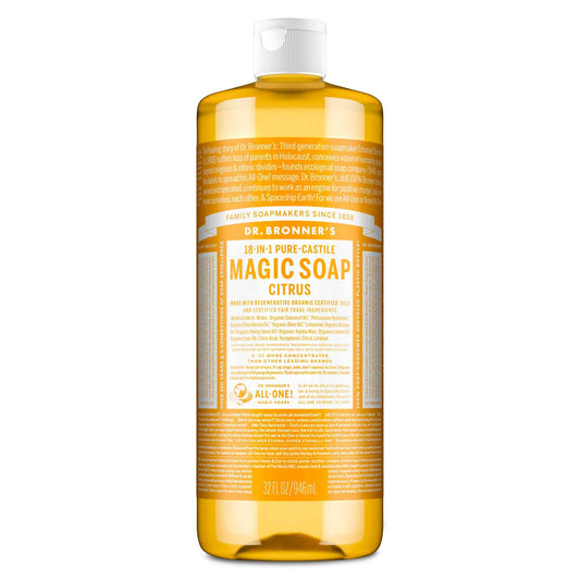 Dr. Bronner’s - Pure-Castile Liquid Soap (Citrus, 946 mL) - Made with Organic Oils, 18-in-1 Uses: Face, Body, Hair, Laundry, Pets and Dishes, Concentrated, Vegan, Non-GMO 🍁 All In One Marketplace Canada