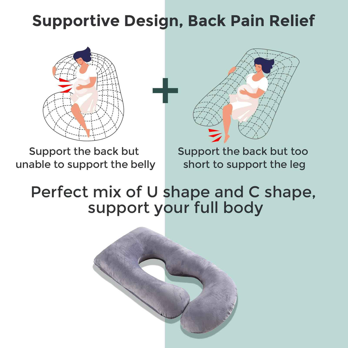 Momcozy Pregnancy Pillows for Sleeping, U Shaped Full Body Maternity Pillow with Removable Cover - Support for Back, Legs, Belly, HIPS for Pregnant Women, 57 Inch Pregnancy Pillow for Women, Grey 🍁 All In One Marketplace Canada