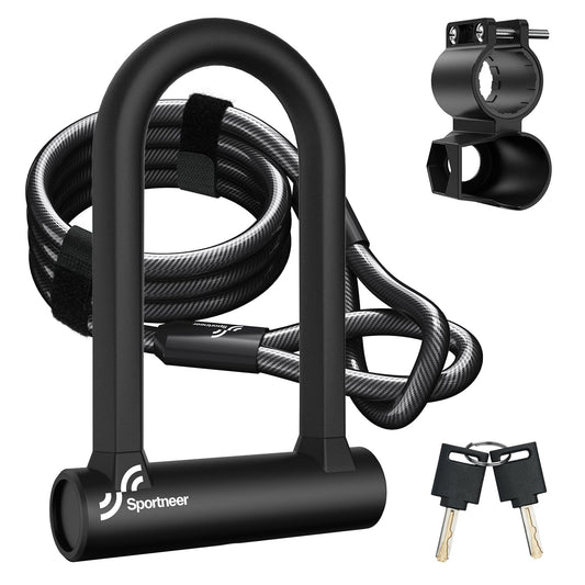 Sportneer Bike Lock: 17mm Heavy Duty Anti-Theft Bike U Lock with 12mm x 1.5m Steel Cable, High-Security Bicycle Lock with 2 Keys & Mounting Bracket for Mountain, Road, Folding & Electric Bikes 🍁 All In One Marketplace Canada