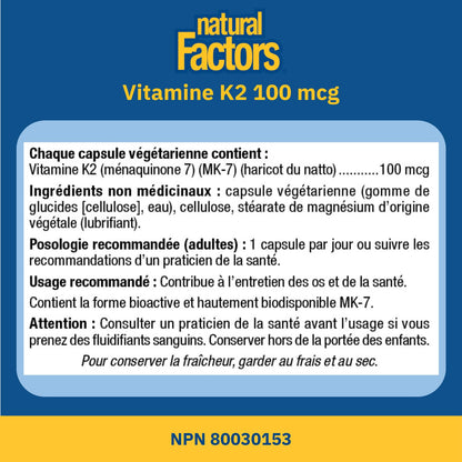 Natural Factors K2 Vitamin Supplement 100 mcg, VALUE SIZE, 360 Vegetarian Capsules, MK-7 from Natto Bean, Helps Support Bones, Vegan, Non-GMO, Proudly Canadian 🍁 All In One Marketplace Canada