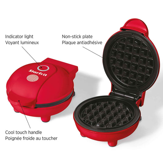 Starfrit Electric Mini Waffle Maker - 4" Non-Stick Cooking Surface - Easy to Use & Clean - Red - 350W 🍁 All In One Marketplace Canada
