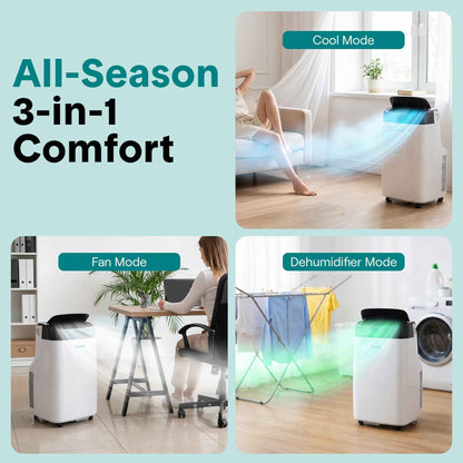 SereneLife Portable Electric Air Conditioner Unit-900W 8000 BTU Power Plug-in AC Cold Indoor Room Conditioning System with Cooler, Dehumidifier, Fan, Exhaust Hose, Window Seal, Wheels, Remote (SLPAC8) 🍁 All In One Marketplace Canada