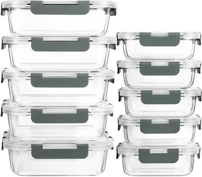 [10-Pack] MCIRCO Glass Meal Prep Containers With Lids, Food Storage With Snap Locking Lids, Airtight Lunch Boxes, Microwave, Oven, Freezer and Dishwasher Safe 🍁 All In One Marketplace Canada