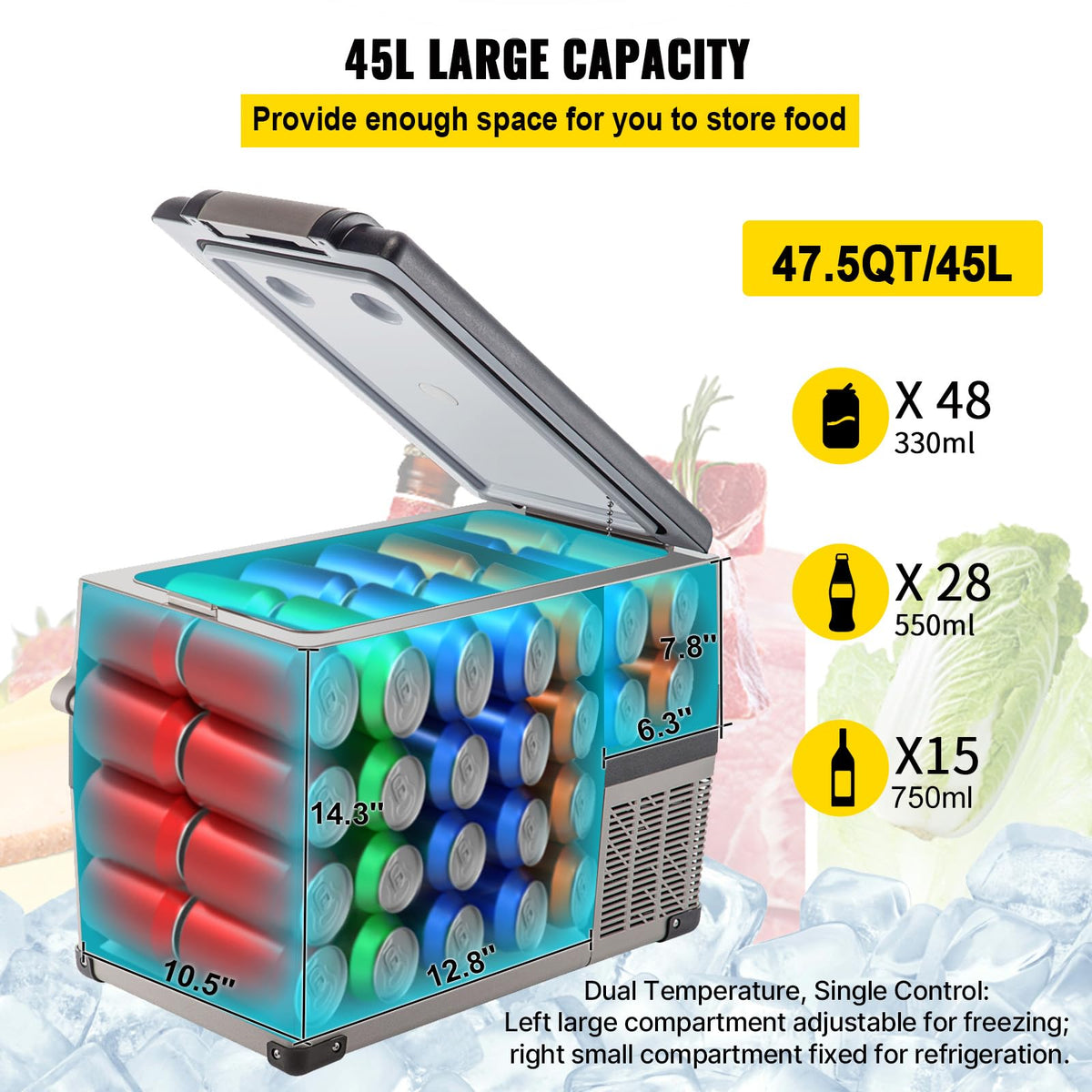 VEVOR 45L Portable Car Refrigerator 48 Quart LG Compact RV Fridge 12/24V DC & 110-240V AC Vehicle Car Truck Boat Mini Electric Freezer for Driving Travel Fishing Outdoor and Home Use -4°F-68°F, Grey 🍁 All In One Marketplace Canada