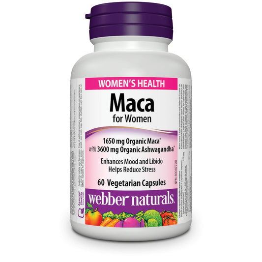 Webber Naturals Maca for Women, 60 Capsules, Contains Organic Maca & KSM-66 Ashwagandha, Women's Health Support, Vegetarian 🍁 All In One Marketplace Canada