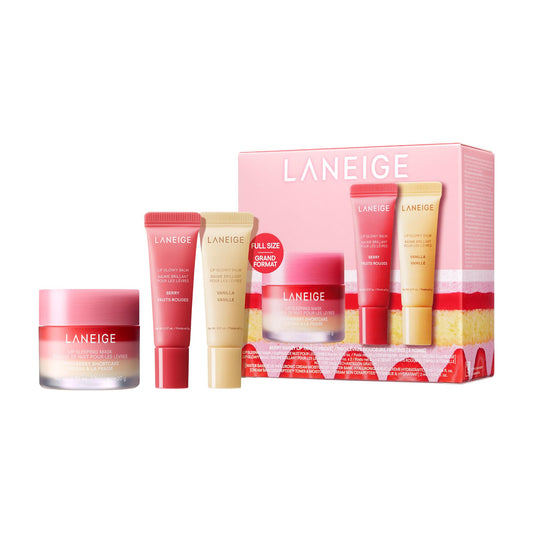 Laneige Berry Sweet Lip Trio Set | Lip Sleeping Mask Strawberry Shortcake & Mini Lip Glowy Balms in Berry & Vanilla