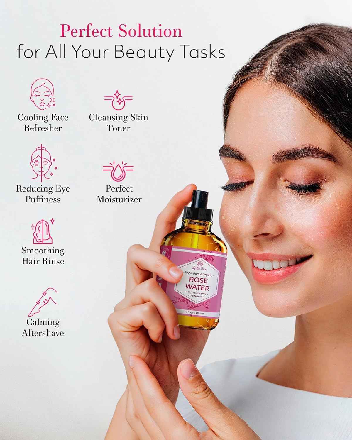 Rose Water Spray for Face by Leven Rose - Pure Natural Moroccan Rosewater Hydrosol Face Spray - Organic Rose Water Hydrosol 4 oz 🍁 All In One Marketplace Canada