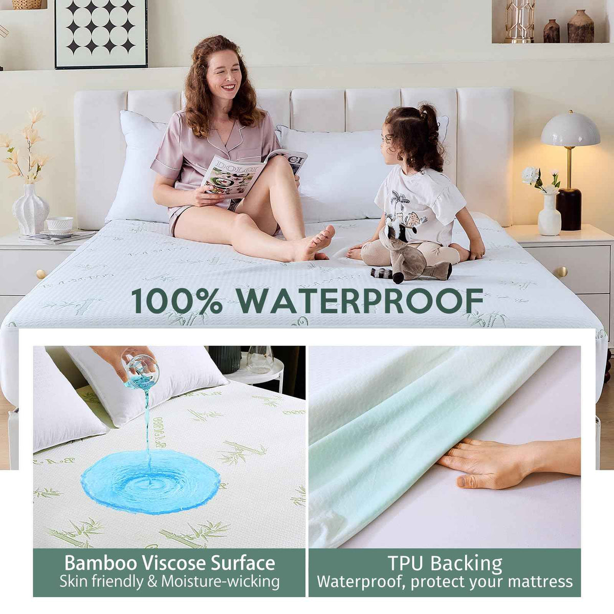 MUXHOMO Premium 100% Waterproof Queen Size Mattress Protector, Breathable Mattress Cover Queen Size Bed, Cooling 3D Air Fabric Bed Pad Cover, Deep Pocket 8"-21" 🍁 All In One Marketplace Canada