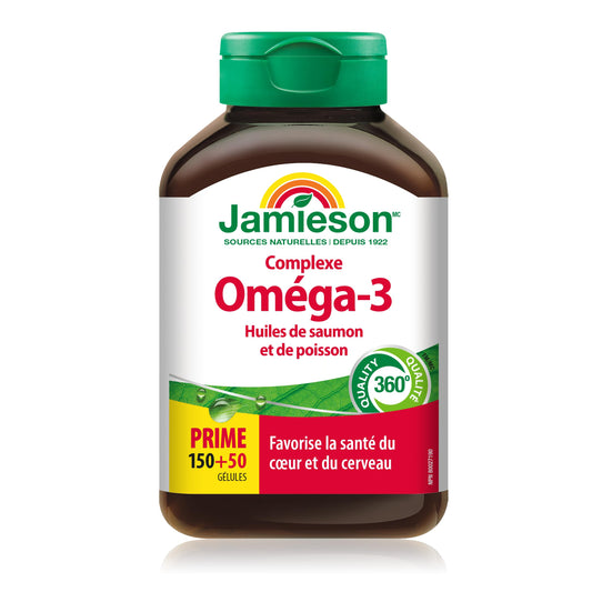 Jamieson Salmon and Fish Oil 1,000 mg Softgels, Bonus Size, Supports Heart and Brain Health. With Wild Salmon, EPA and DHA, Non-GMO, Gluten-Free, 200 Count, Proudly Canadian 🍁 All In One Marketplace Canada
