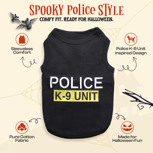 Parisian Pet Police K9 Dog Costume - Dog K9 Halloween Shirt - Pet Police Costume - Dogs Costumes for Halloween - Dogs Apparel & Accessories - Sleeved Pet Outfit - XL