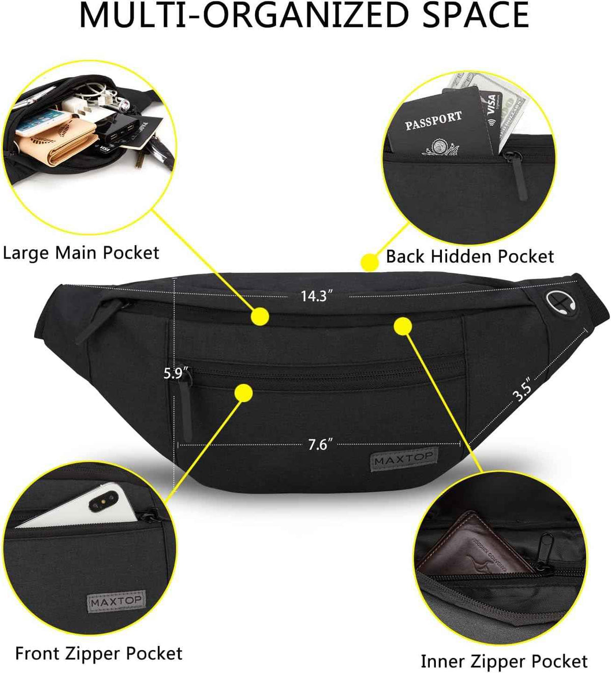 MAXTOP Large Fanny Pack for Women Men with 4-Zipper Pockets Gifts for Enjoy Festival Sports Workout Traveling Running Casual Hands-Free Water-Resistant Sling Waist Pack Bag Carrying of Phones 🍁 All In One Marketplace Canada