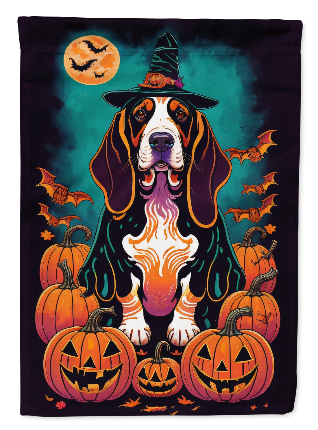 Caroline's Treasures Basset Hound Witchy Halloween Garden Flag