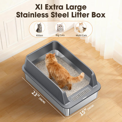 XL Stainless Steel Cat Litter Box with High Sides Lid, Large Litter Box for Big&Multiple Cats, Metal Kitty Litter Boxes with Anti-Leakage Enclosure,Non-Stick,Scoop Included 🍁 All In One Marketplace Canada