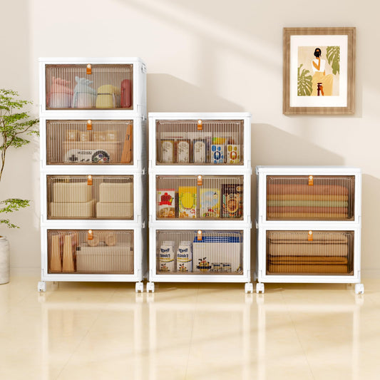 NestOrganix 4 Tier 23QT Plastic Storage Bins with Lid, Storage Containers with Wheels, Folding Storage Box, Stackable Storage Bins, Organizers and Storage for Home,Office 14.56" x 10.62" x 31.49" 🍁 All In One Marketplace Canada