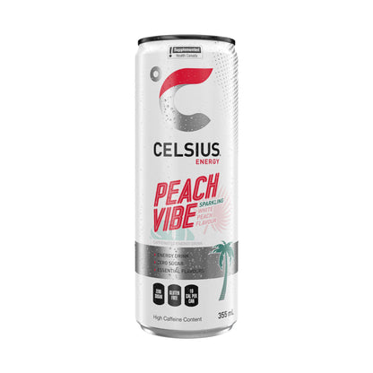 CELSIUS Sparkling Peach Vibe, Zero Sugar Energy Drink, 355ml (Pack of 12) 🍁 All In One Marketplace Canada