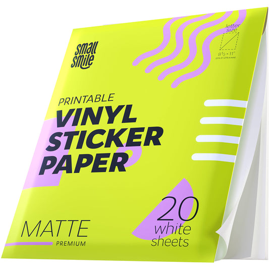 Premium Printable Vinyl Sticker Paper for Inkjet Printer and Laser - 20 White Matte Sticker Paper Waterproof - Durability Adhesive Paper 8.5 x 11, Fast Dry, Holds Ink Well, Great for Cutting Machines 🍁 All In One Marketplace Canada