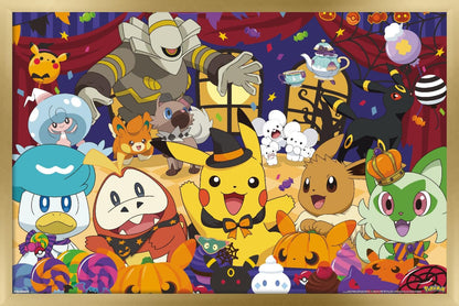 Pokémon: Halloween Party- Group Wall Poster, 22.4L" x 14.7W", Gold Framed Version