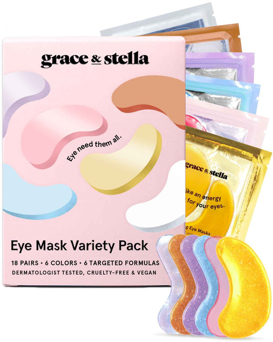 grace & stella Under Eye Mask Variety Pack - 18 Pairs of Under Eye Patches for Puffy Eyes - With 6 Colors (3 Pairs/Color) - Vegan Cruelty Free Bridesmaid Gifts, Birthday Gifts for Women 🍁 All In One Marketplace Canada