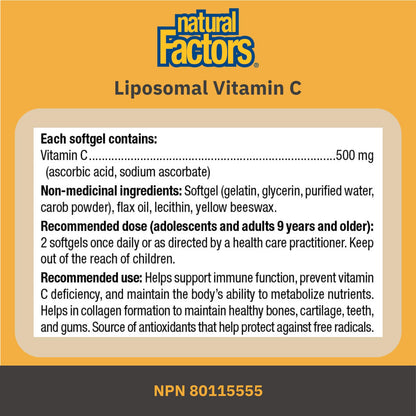 Natural Factors Liposomal Vitamin C, HIGH ABSORPTION, 180 Liquid Softgels, 1000 mg per Serving (2 Softgels), Immune Support, Antioxidants, Proudly Canadian 🍁 All In One Marketplace Canada