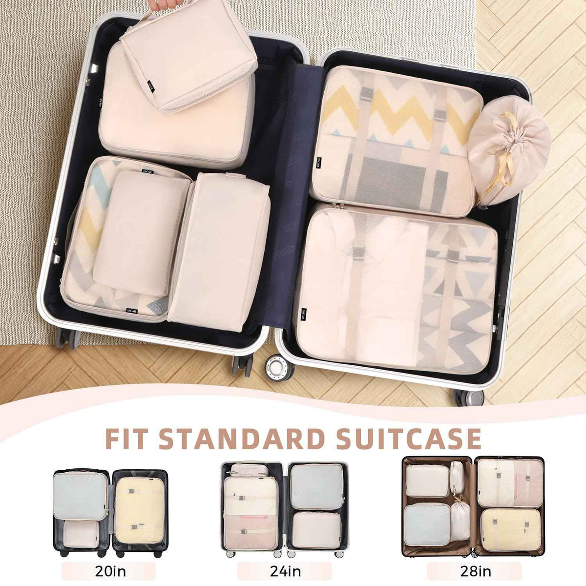 BAGAIL 8 Set Packing Cubes, Lightweight Travel Luggage Organizers with Shoe Bag, Toiletry Bag & Laundry Bag (Cream) 🍁 All In One Marketplace Canada