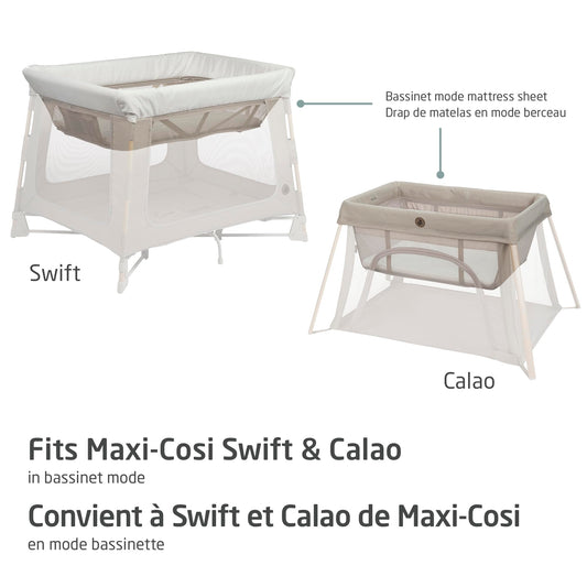 Maxi-Cosi Swift/Calao Bassinet Mode Fitted Sheets – 2-Pack, 100% Cotton, Soft and Breathable, Durable, Perfect Fit for Playard Bassinet Mattress, Machine Washable, Baby Bedding Essentials 🍁 All In One Marketplace Canada