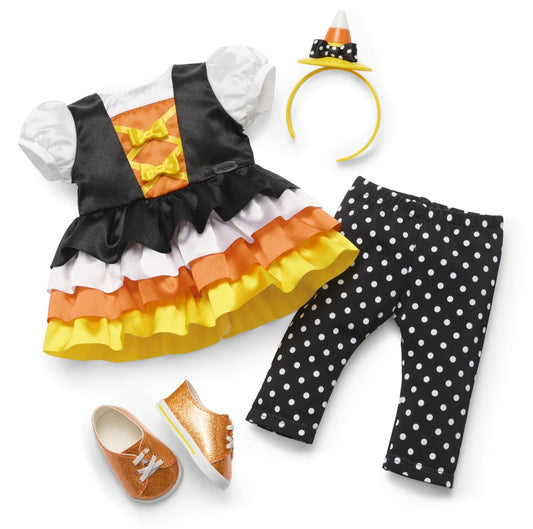 American Girl Trick-or-Treat Candy Halloween Costume for 18 inch Doll Clothes with Polka-dot Leggings, 4 pcs, Ages 6+