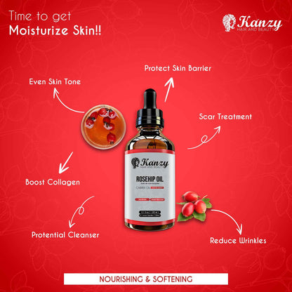 Kanzy Rosehip Oil for Face 120ml - Cold-Pressed Rosehip Oil for Skin, Hair, Nails & Body | Vegan & Cruelty-Free Moisturizing Oil for Daily Use 🍁 All In One Marketplace Canada
