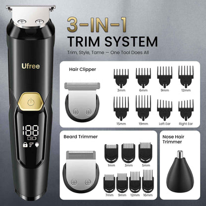 Ufree 3-in-1 Beard Trimmer for Men, Waterproof Electric Razor Shaver for Facial Hair, Rechargeable Hair Trimmer Clippers Grooming Kit, Gifts for Husband Father 🍁 All In One Marketplace Canada
