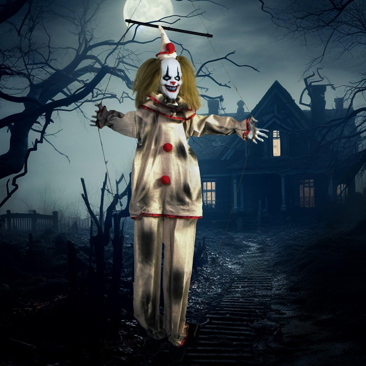 Haunted Hill Farm 55-in. Smalls The Animated Swinging Clown, Indoor or Covered Outdoor Halloween Decoration, Battery Operated, Festive Holiday Decor
