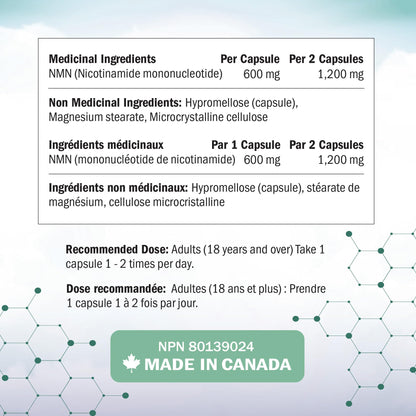 NMN Supplement 1200mg | Extra Strength | NAD+ Precursor for Healthy Aging, Cellular Energy & Longevity Support | 99% Purity | NMN Supplement Canada Made, Third-Party Tested & Vegan | 60 Capsules 🍁 All In One Marketplace Canada