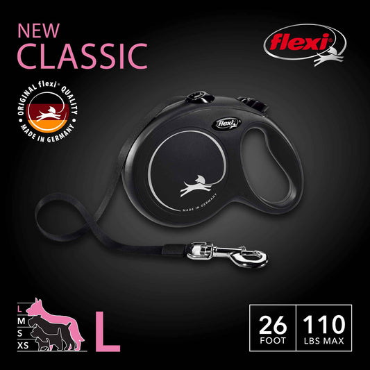 FLEXI New Classic Retractable Dog Leash (Tape) 26 feet, Large, Black 🍁 All In One Marketplace Canada