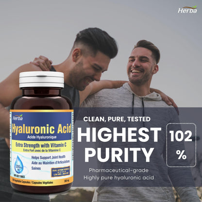Herba Hyaluronic Acid Supplement 200mg - 100 Capsules | 100% Purity Hyaluronic Acid Capsules with Vitamin C to Support Joint and Bone Health | Made in Canada 🍁 All In One Marketplace Canada