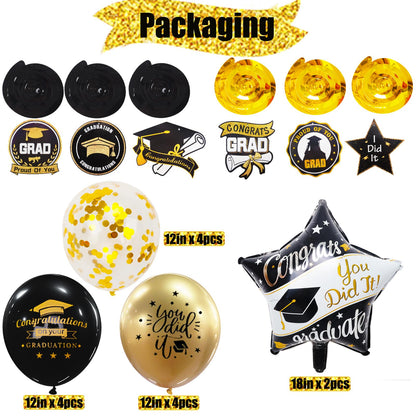 Graduation Decorations Class of 2026, 12Pcs Black and Gold balloons with Swirl and Graduation Garland Congrats Grad 2026 Banner for College High School Party Supplies 🍁 All In One Marketplace Canada