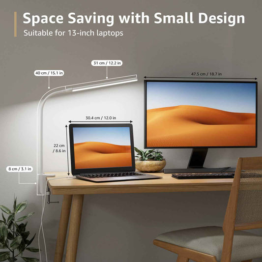 Lepro LED Desk Lamp with Clamp, USB Powered Clip on Light for Reading, 3 Color Modes & 10 Brightness, Eye-Caring Flicker-Free Task Light for Home Office, Bedside, Fits up to 1.97in Thick Desk, White 🍁 All In One Marketplace Canada