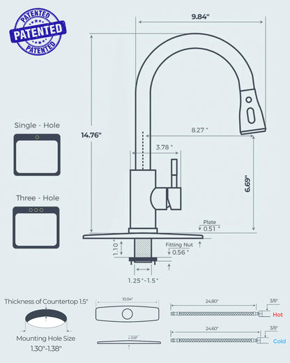 FORIOUS Black Kitchen Faucets with Pull Down Sprayer, Kitchen Sink Faucet with Pull Out Sprayer, Fingerprint Resistant, Single Hole Deck Mount, Single Handle Copper Kitchen Faucet, Matte Black 🍁 All In One Marketplace Canada