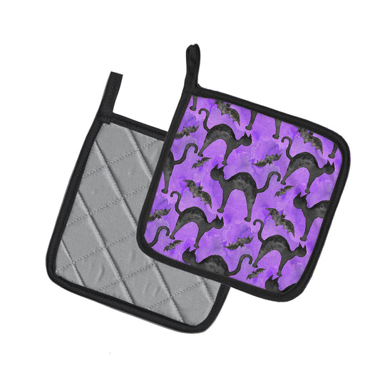 Caroline's Treasures BB7528PTHD Watercolor Halloween Black Cats on Purple Decorated Pot Holder, 7.5" x 7.5", Multicolor