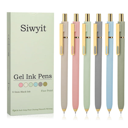 Siwyit Gel Pens 6 Pcs, 0.5mm Quick Dry Black Ink Pens Fine Point Smooth Writing Pens,Retractable Pens for Journaling Note Taking,Stylo Gel Gift for Women (Morandi-6PC) 🍁 All In One Marketplace Canada