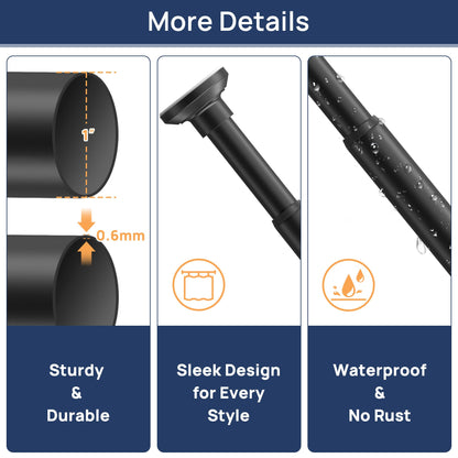 Matte Black Shower Curtain Rod Tension 30 to 76 Inches Never Rust Non-Slip Spring Tension Shower Rod No Drilling Stainless Steel Curtain Pole Use Bathroom, Closet, Window, Room Divider 🍁 All In One Marketplace Canada