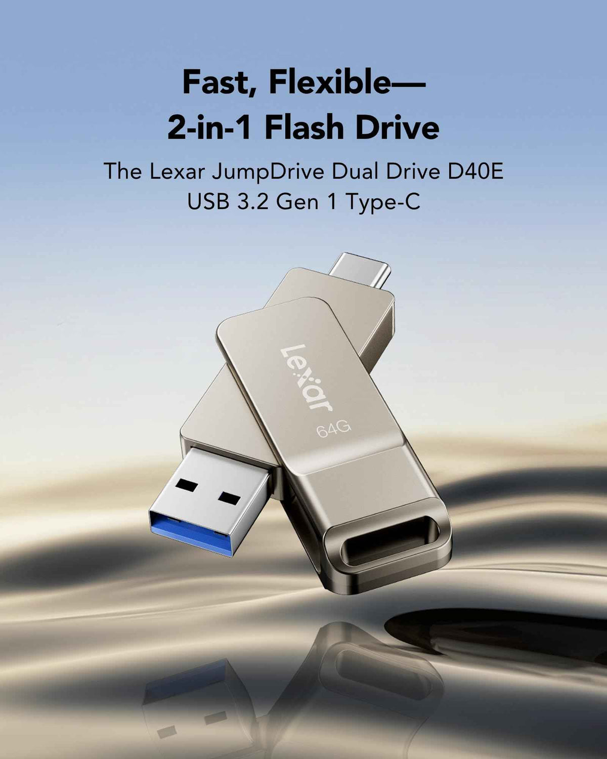 Lexar D40E 64GB Dual USB 3.2 Gen 1 Type-C Jump Drive, USB-C Flash Metal Housing Swivel Design Thumb Drive (Champagne Silver) 🍁 All In One Marketplace Canada
