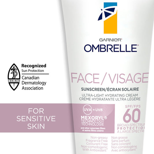 Garnier Ombrelle Ultra Light Face Sunscreen Lotion SPF 60, Broad Spectrum UVA/UVB Very High Protection, For Sensitive Skin, Travel size, Non-Greasy, Non-Sticky, Water Resistant, 75ml 🍁 All In One Marketplace Canada