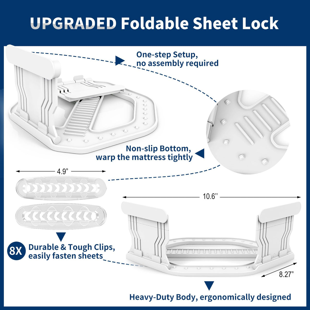 AMOVO Bed Sheet Holders for Corners Keep Sheets in Place Firmly - Foldable Fitted Sheet Holders Heavy Duty Sheet Locks Mattress Sheet Fasteners, Set of 4 Lock Sheet Clips (White) 🍁 All In One Marketplace Canada