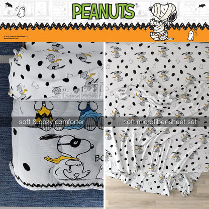 Peanuts Halloween Full Bed Set – Super Soft & Cozy 5 Piece Reversible Comforter and Sheet Set Featuring Snoopy & Charlie Brown, (Official Peanuts Product) by Franco