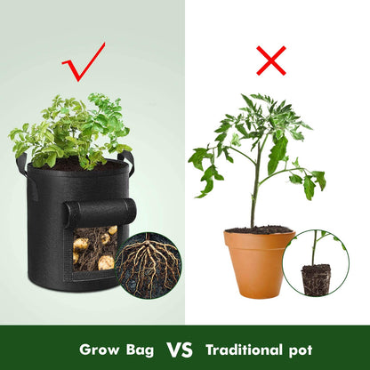 Cavisoo 5-Pack 10 Gallon Potato Grow Bags, Garden Planting Bag with Reinforced Handle, Thickened Nonwoven Fabric Pots for Tomato, Vegetable and Fruits 🍁 All In One Marketplace Canada